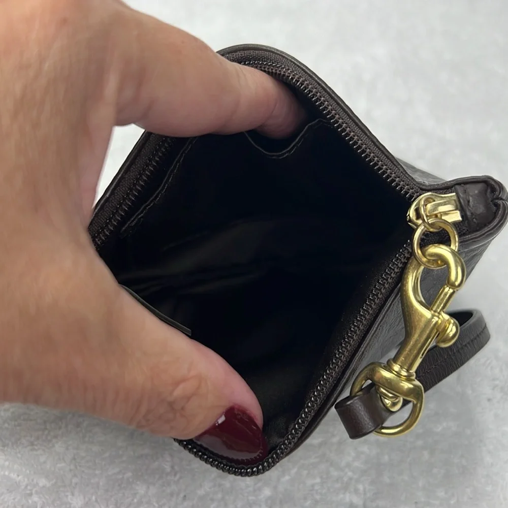 Coach chocolate brown Leather Wristlet with Gold Accents - Picture 4 of 4